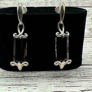 Carolyn Pollack Silver and Smokey Topaz Rectangular Earrings